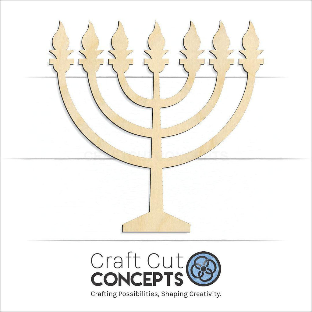 Craft Cut Concepts Logo under a wood Menorah craft shape and blank