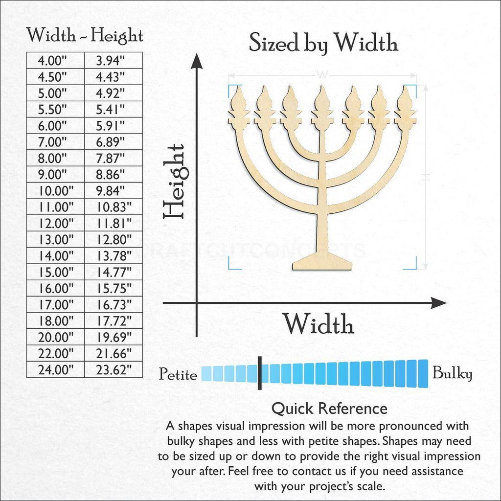 Sizes available for a laser cut Menorah craft blank