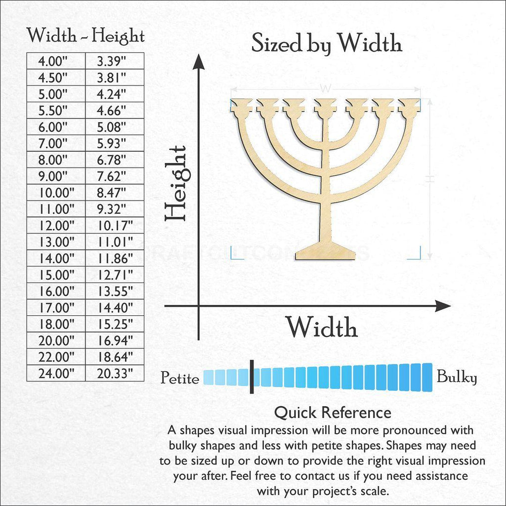 Sizes available for a laser cut Menorah craft blank