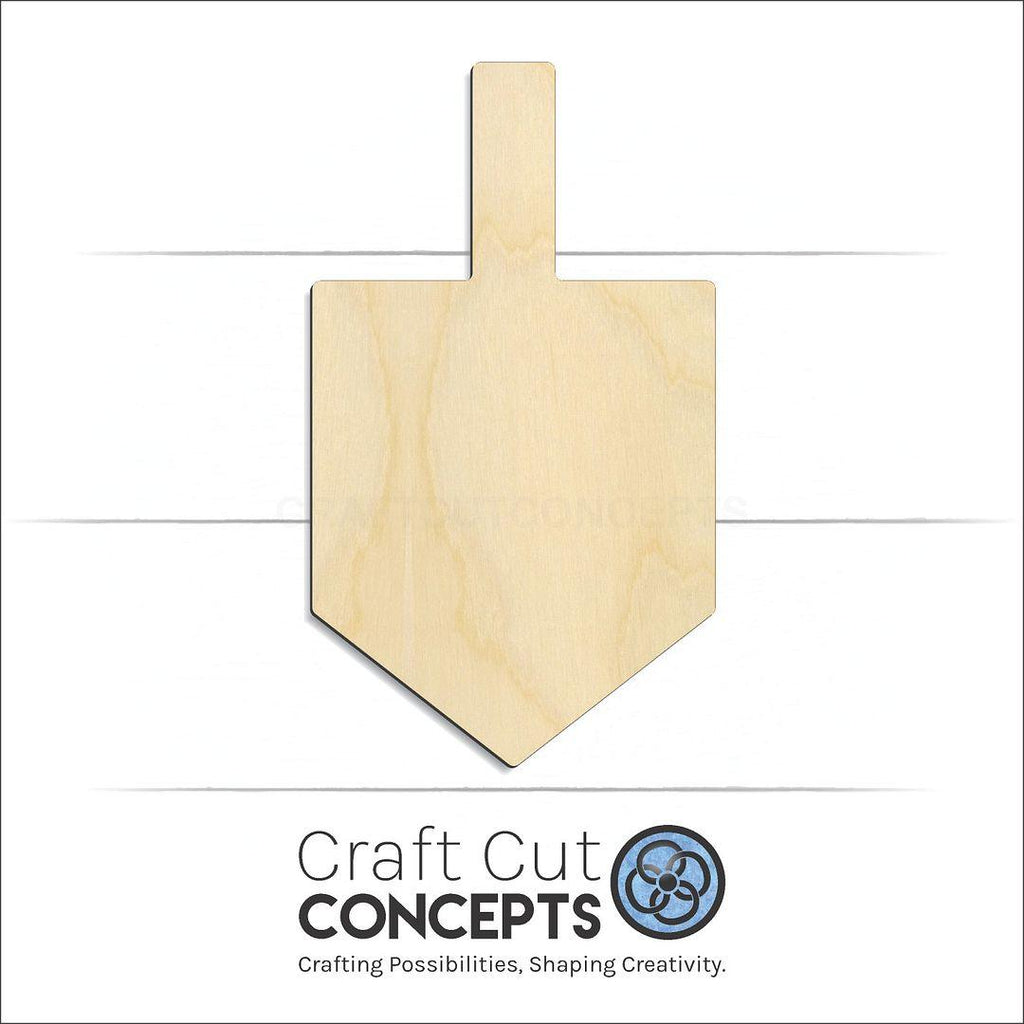 Craft Cut Concepts Logo under a wood Dreidle craft shape and blank