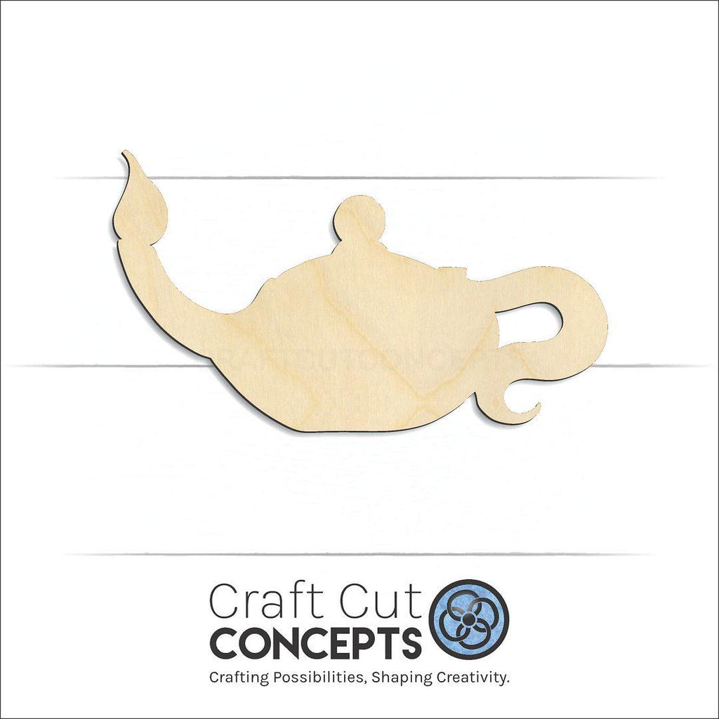 Craft Cut Concepts Logo under a wood Oil Lamp craft shape and blank