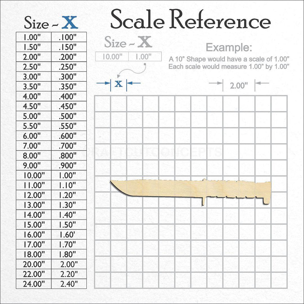 A scale and graph image showing a wood Hunting Knife craft blank