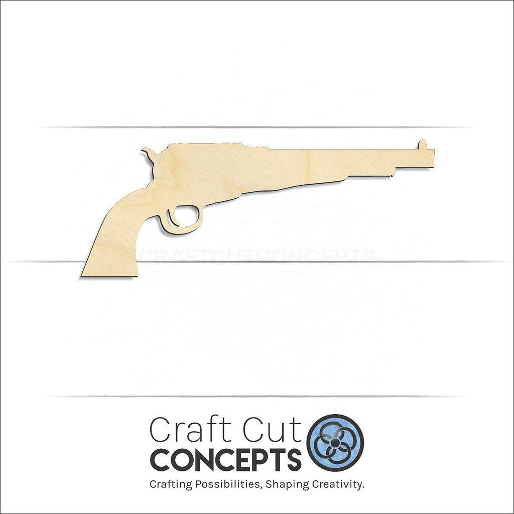 Craft Cut Concepts Logo under a wood Revolver craft shape and blank