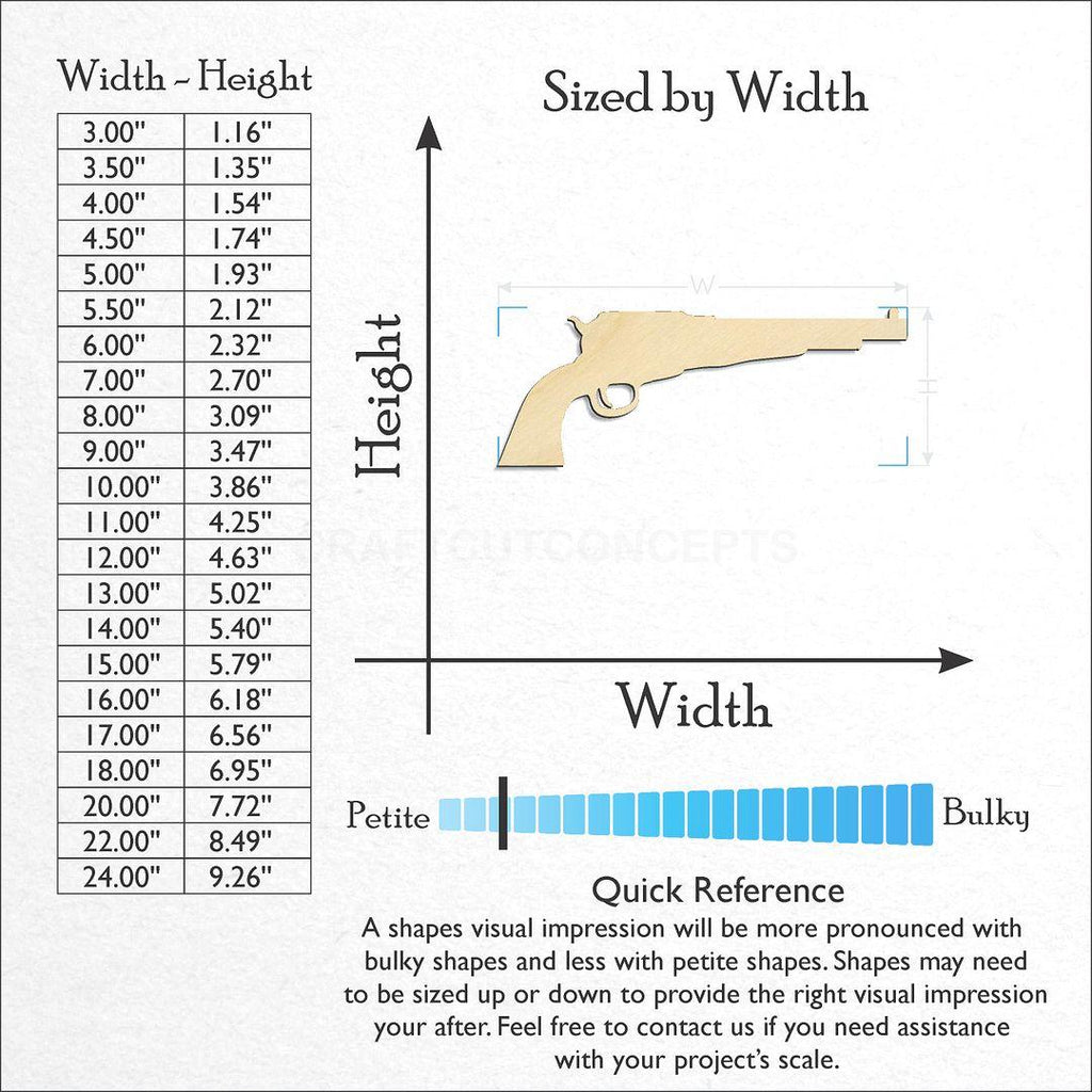 Sizes available for a laser cut Revolver craft blank