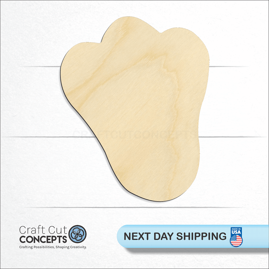 Craft Cut Concepts logo and next day shipping banner with an unfinished wood Rabbit Foot Print craft shape and blank