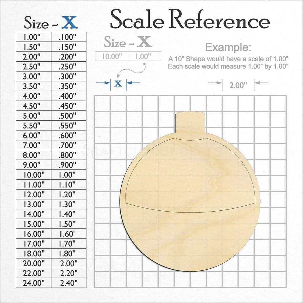 A scale and graph image showing a wood Fishing Bobber craft blank