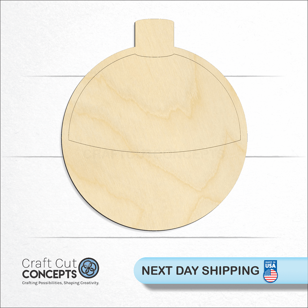 Craft Cut Concepts logo and next day shipping banner with an unfinished wood Fishing Bobber craft shape and blank