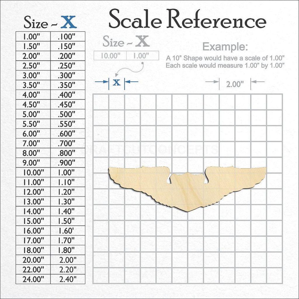 A scale and graph image showing a wood Pilot Wings craft blank