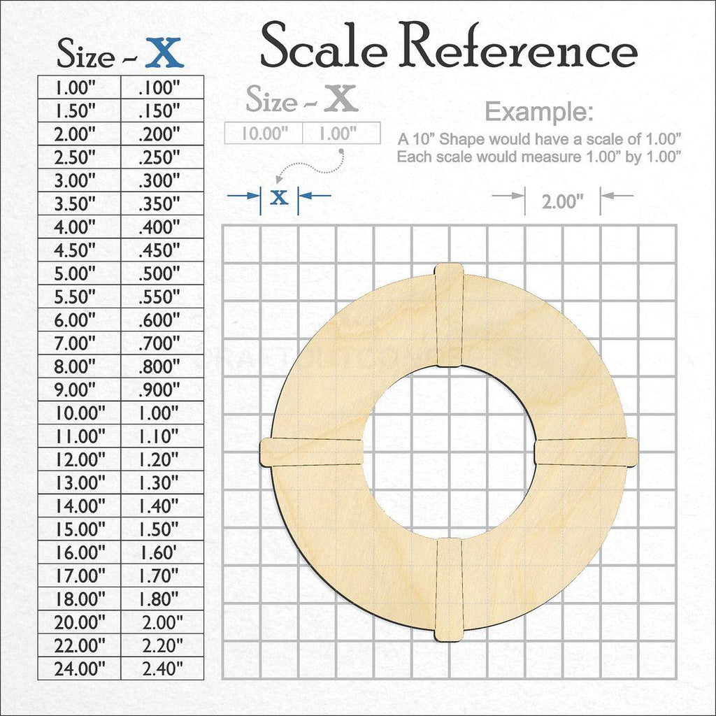 A scale and graph image showing a wood Life Raft Ring craft blank