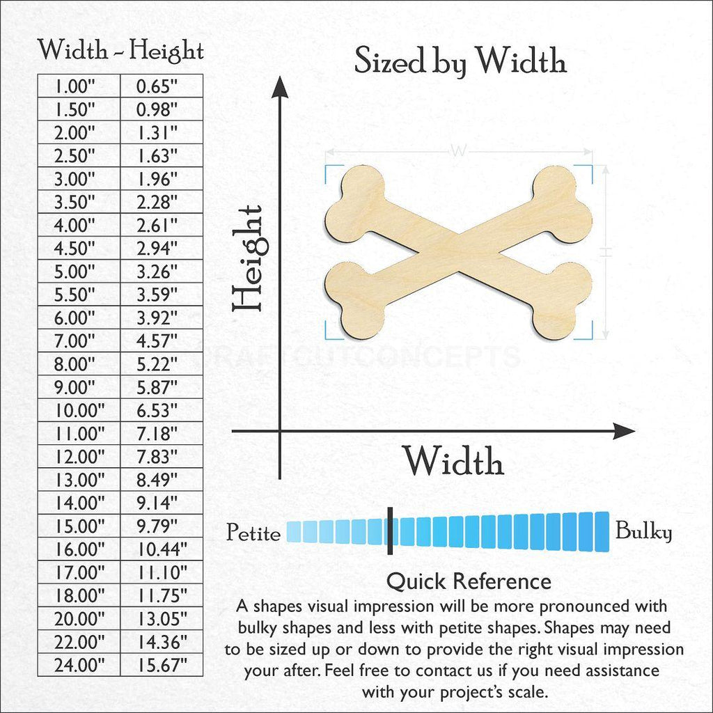 Sizes available for a laser cut Cross Bones craft blank