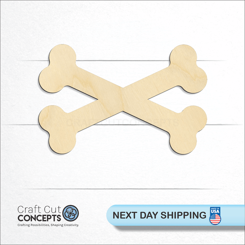 Craft Cut Concepts logo and next day shipping banner with an unfinished wood Cross Bones craft shape and blank