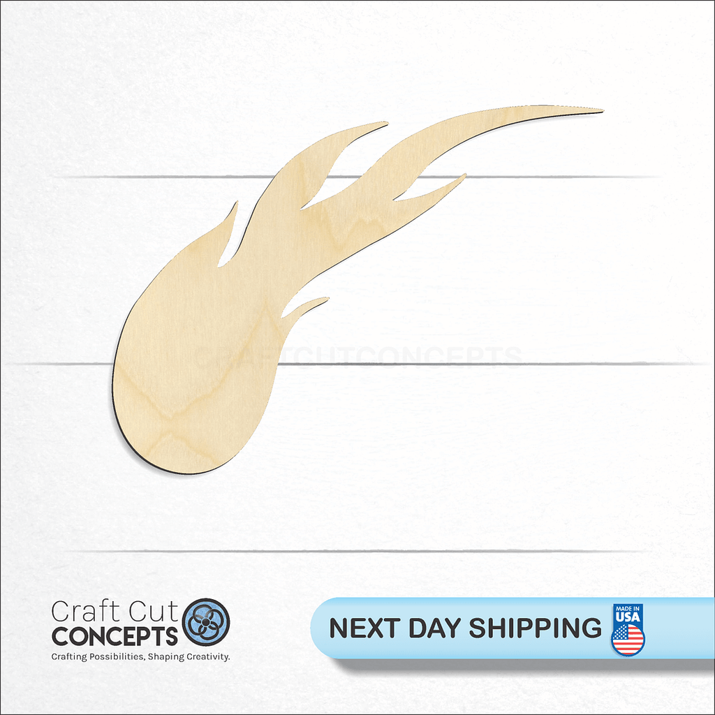 Craft Cut Concepts logo and next day shipping banner with an unfinished wood Comet Meteor craft shape and blank