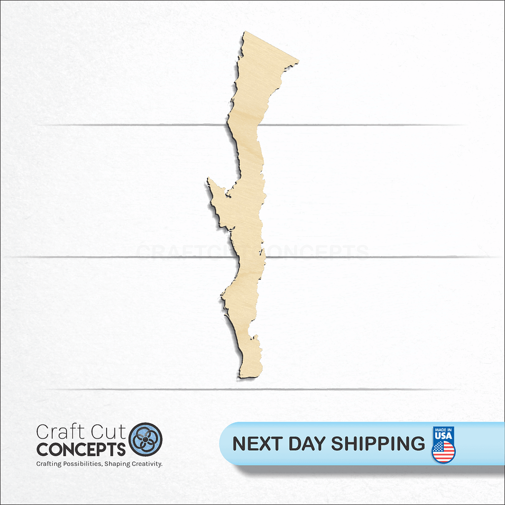 Craft Cut Concepts logo and next day shipping banner with an unfinished wood Baja California craft shape and blank