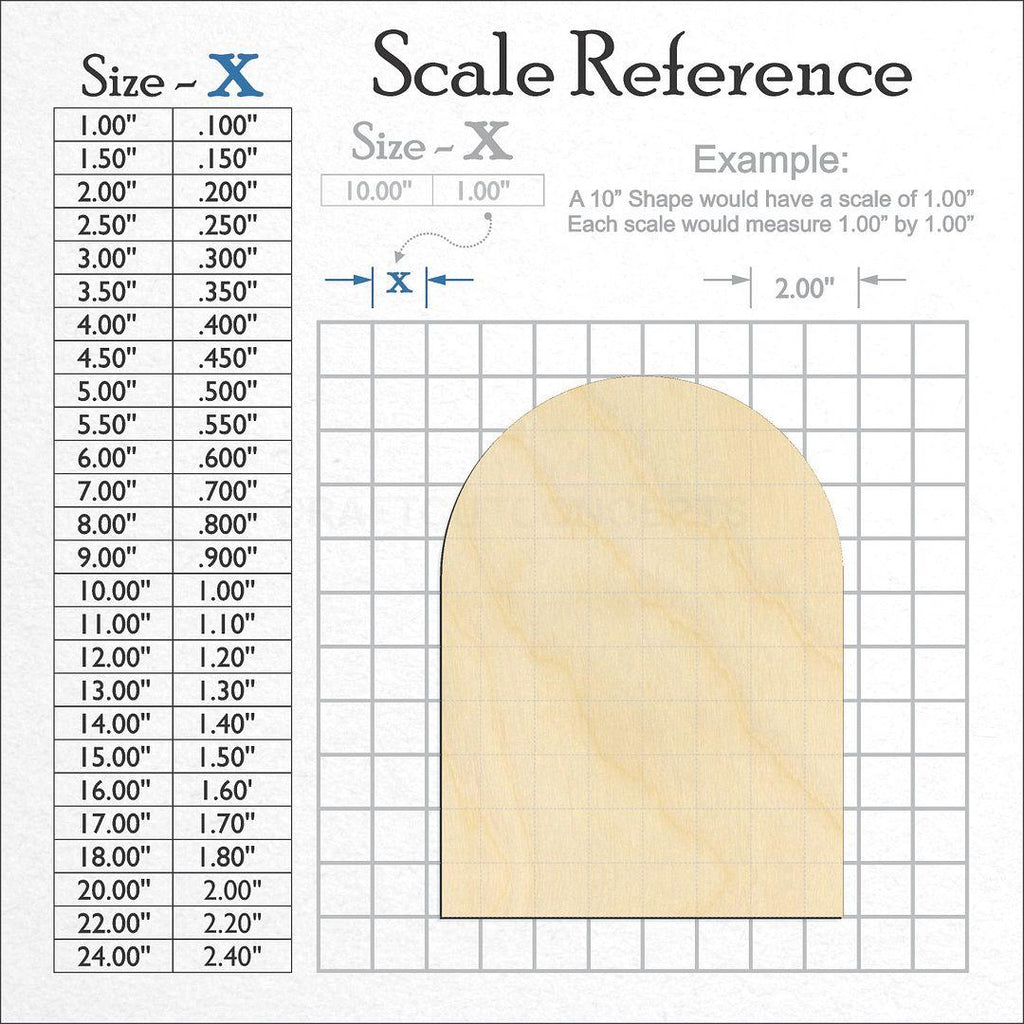 A scale and graph image showing a wood Grave stone craft blank