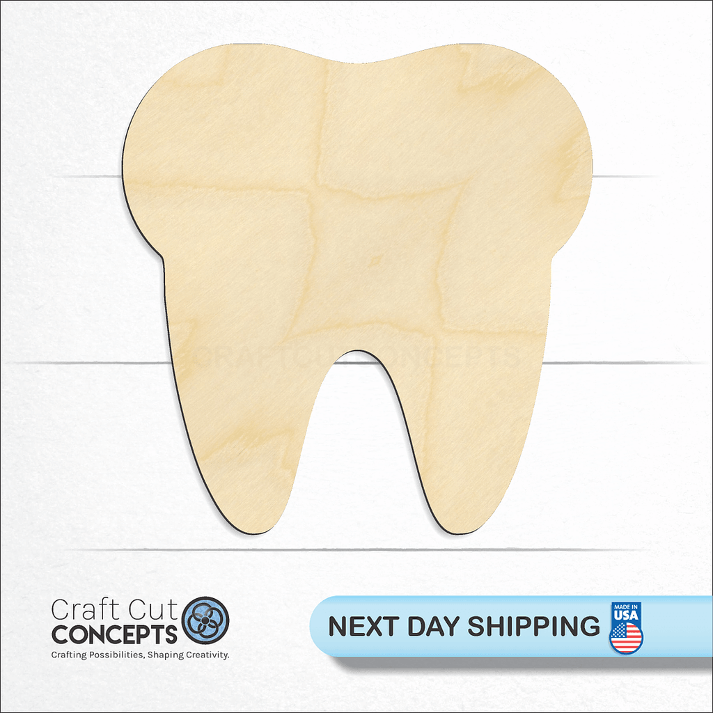 Craft Cut Concepts logo and next day shipping banner with an unfinished wood Tooth craft shape and blank