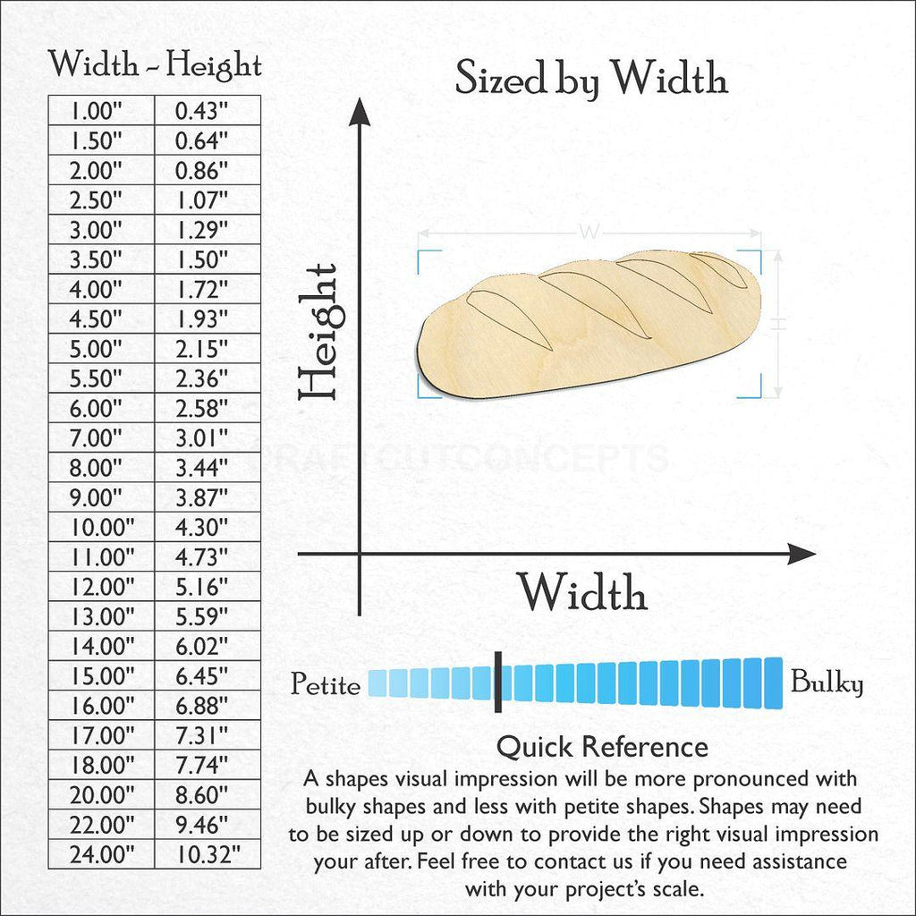 Sizes available for a laser cut Bread Loaf craft blank