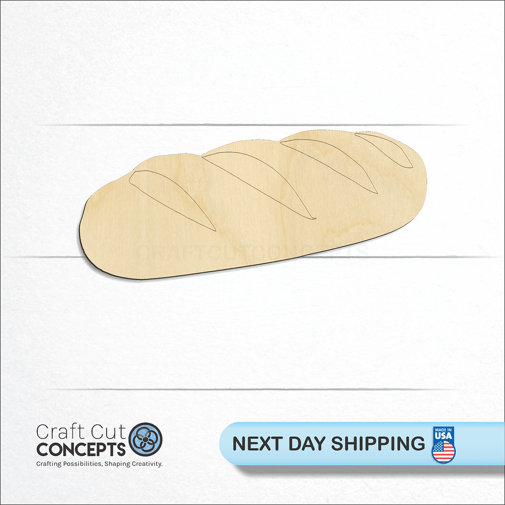 Craft Cut Concepts logo and next day shipping banner with an unfinished wood Bread Loaf craft shape and blank