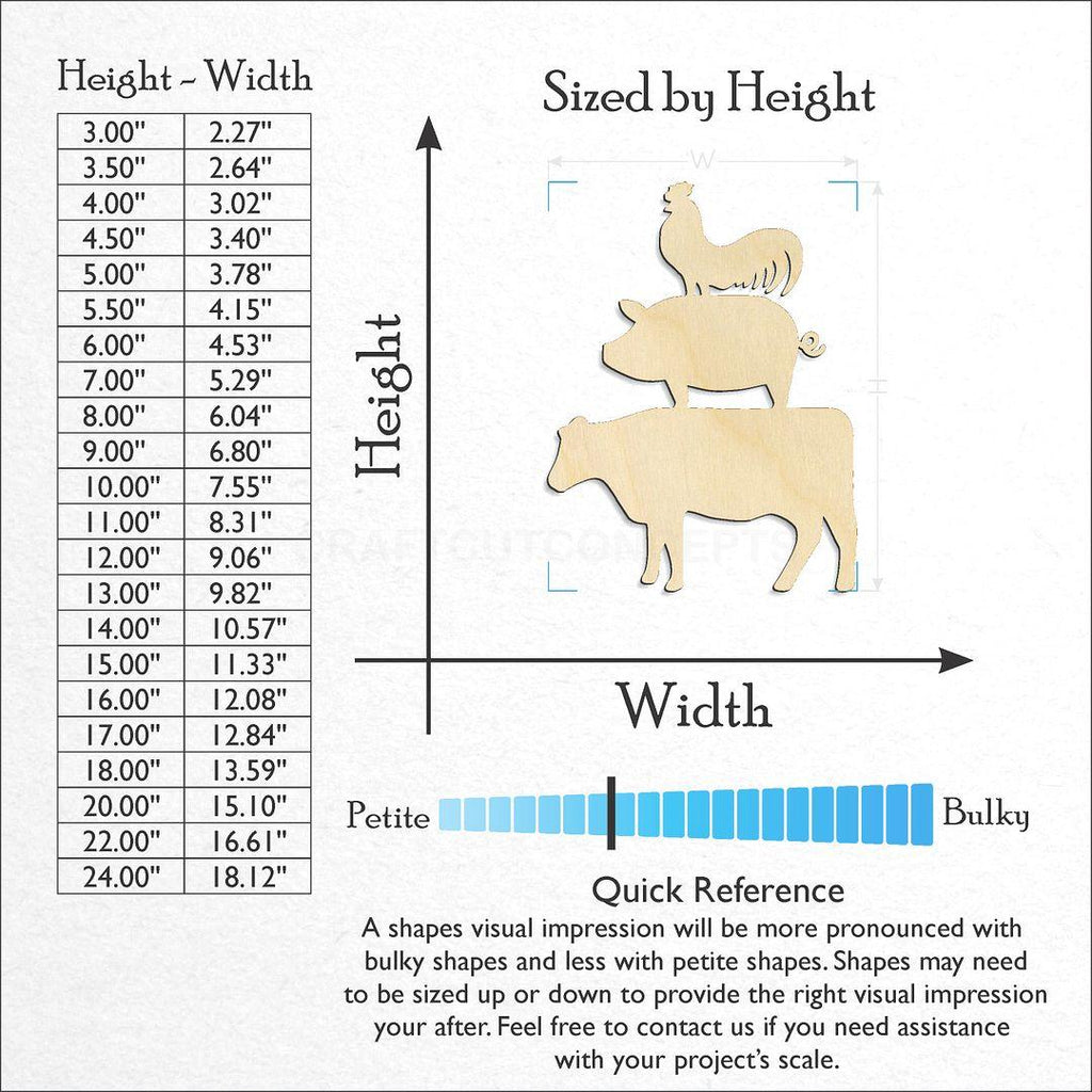 Sizes available for a laser cut Cow Pig Sheep craft blank