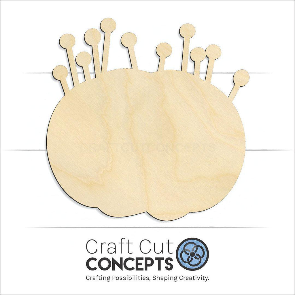 Craft Cut Concepts Logo under a wood Pin Cushion craft shape and blank