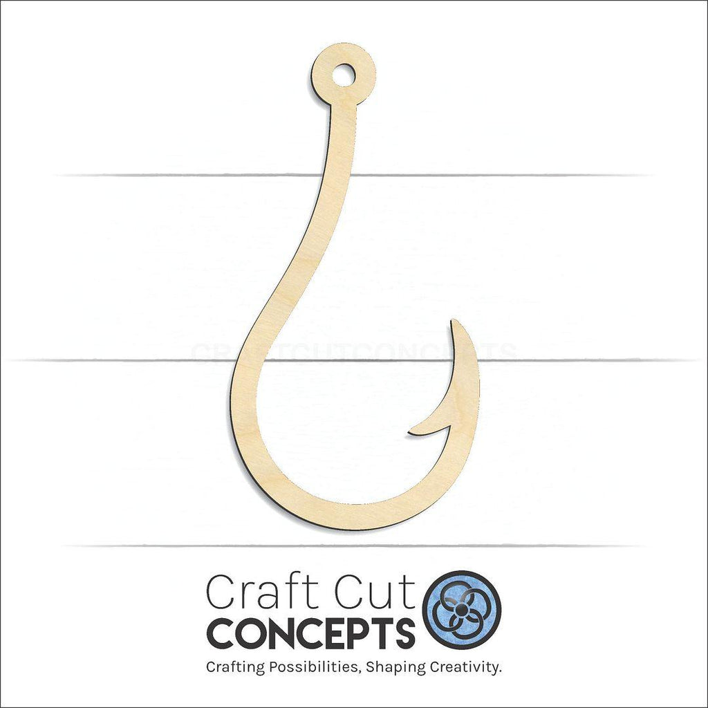 Craft Cut Concepts Logo under a wood Fishhook craft shape and blank