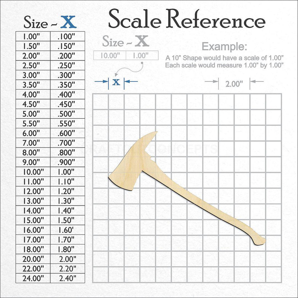 A scale and graph image showing a wood Fireman Axe craft blank