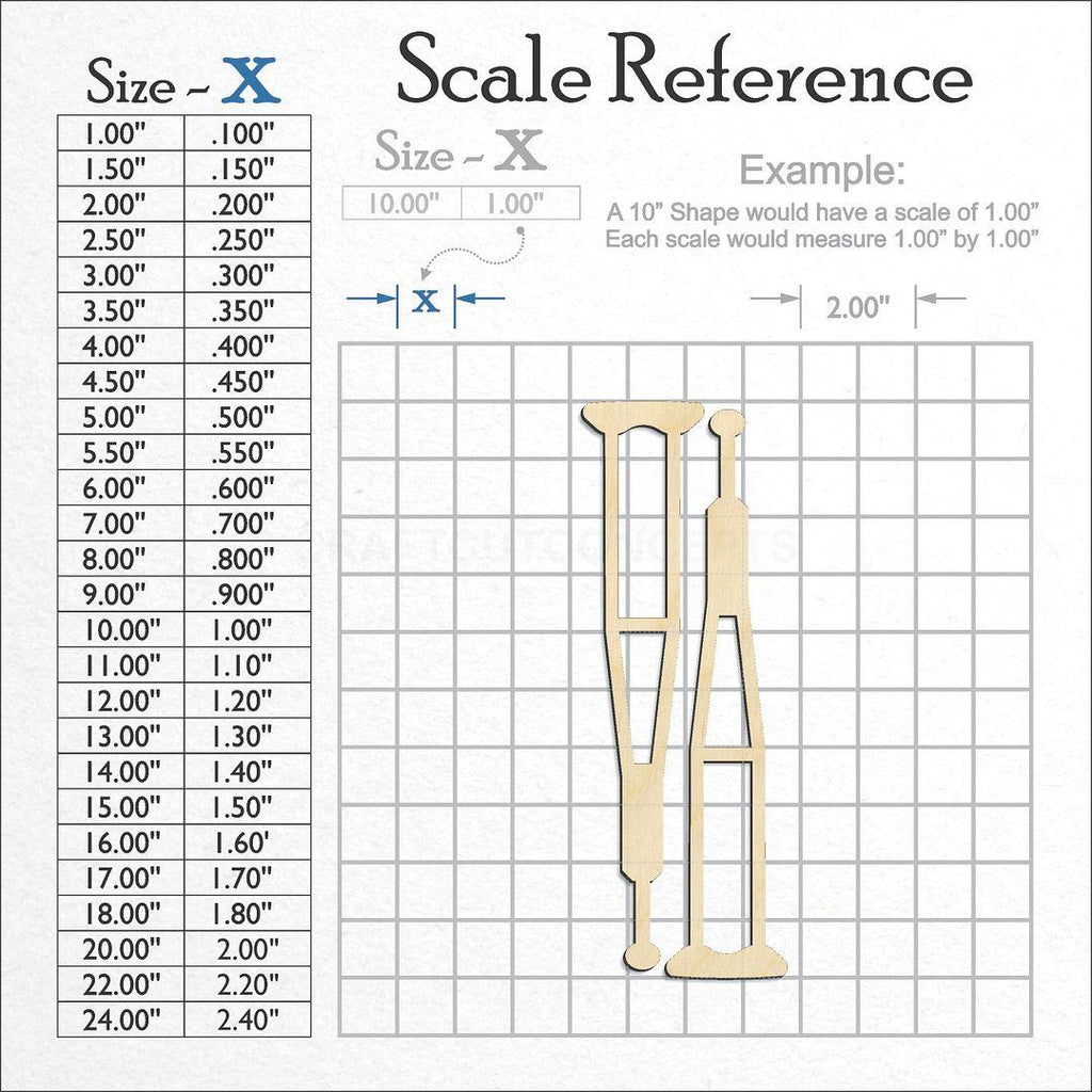 A scale and graph image showing a wood Crutches craft blank