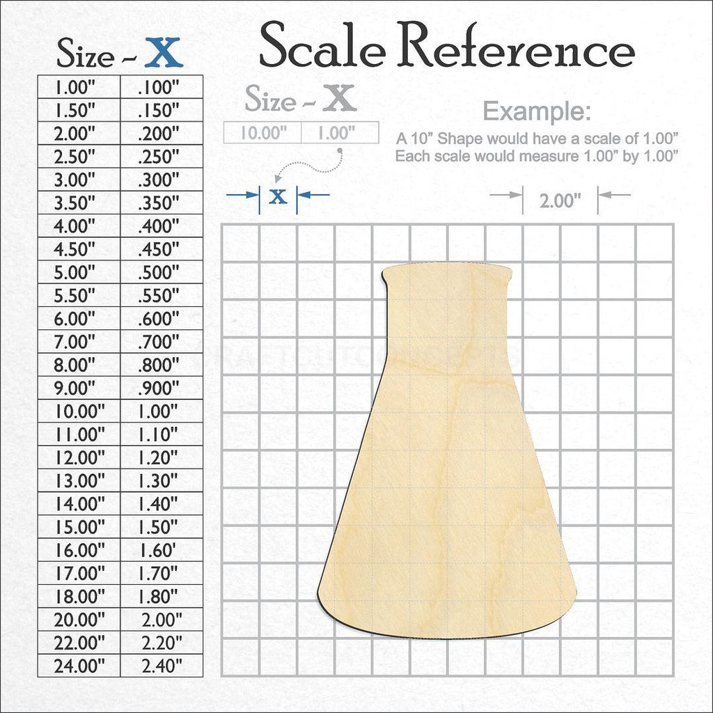 A scale and graph image showing a wood Erlenmeyer Flask craft blank