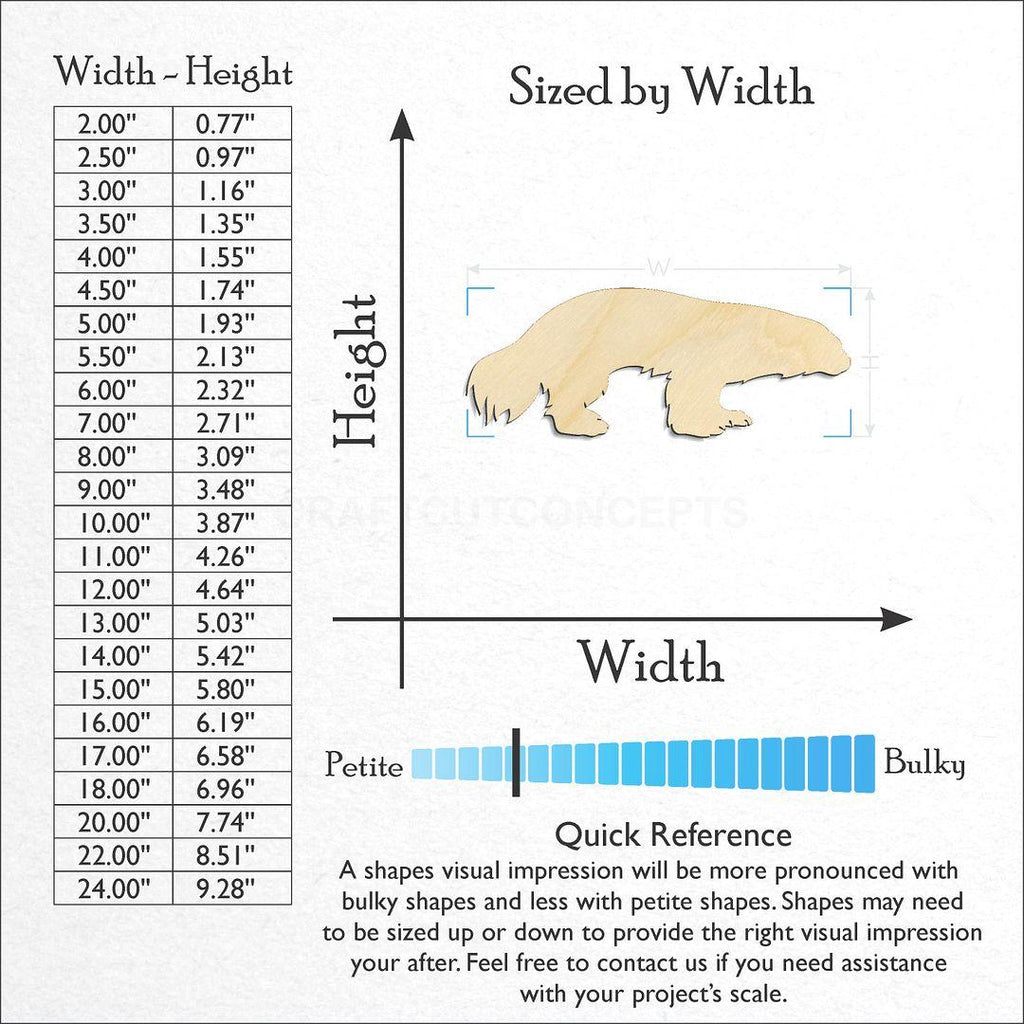 Sizes available for a laser cut Wolverine craft blank