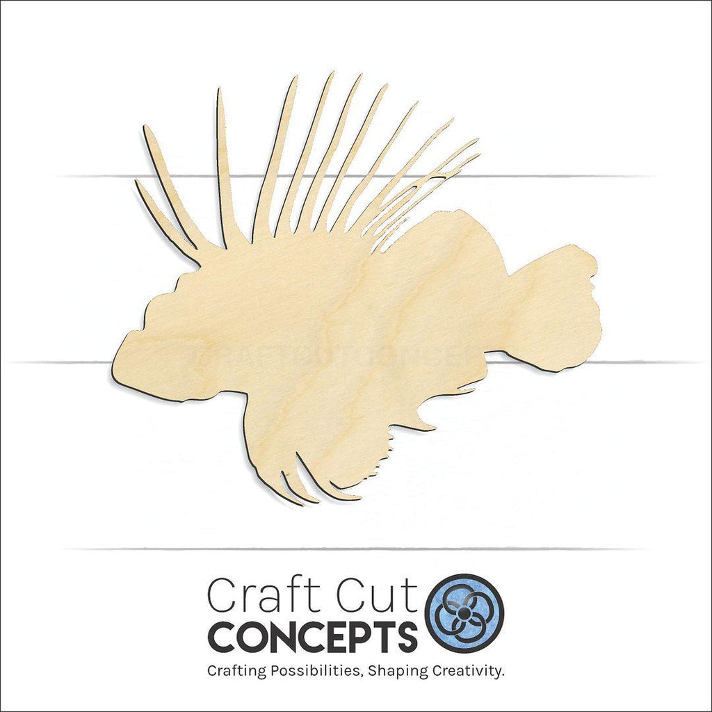 Craft Cut Concepts Logo under a wood Lion Fish craft shape and blank