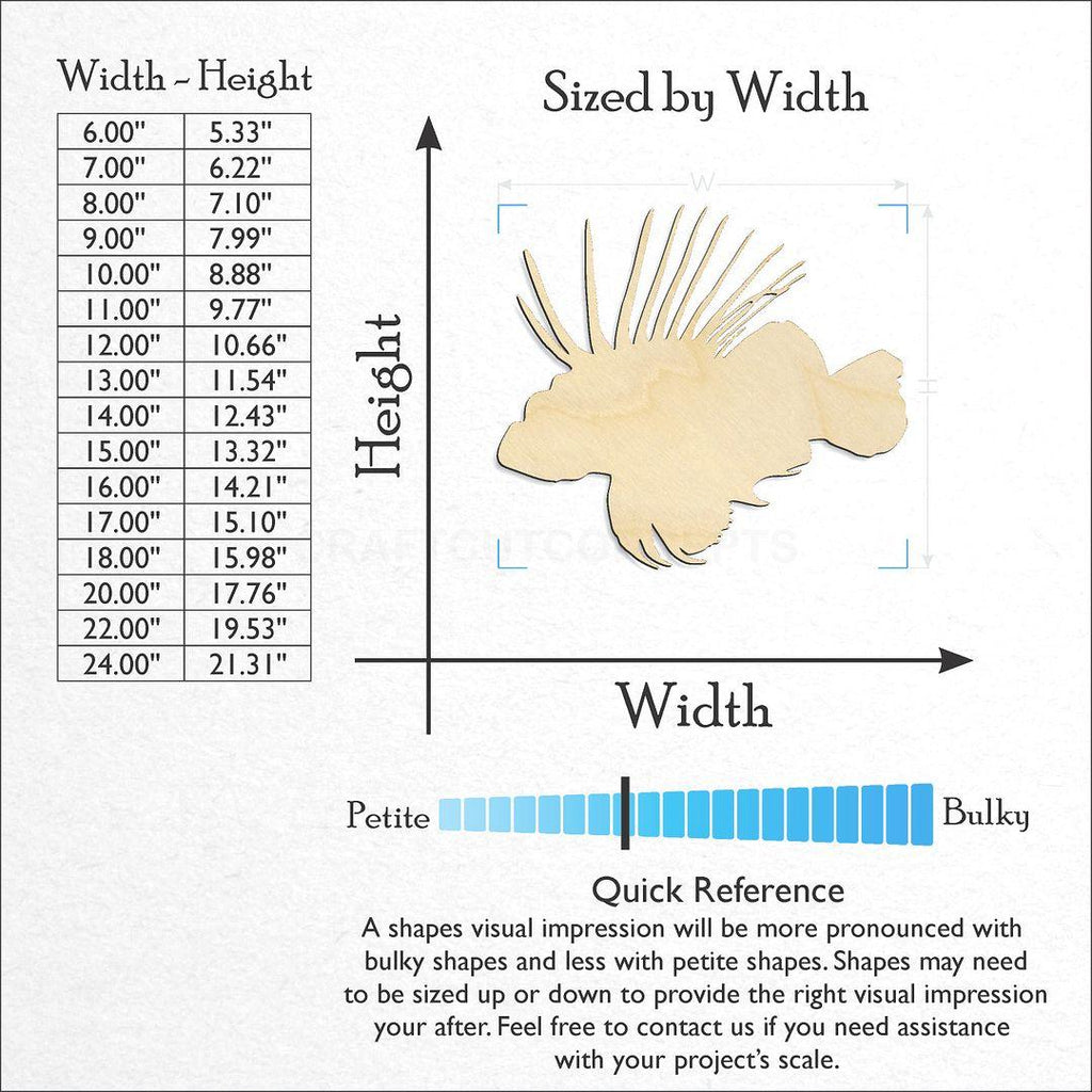 Sizes available for a laser cut Lion Fish craft blank