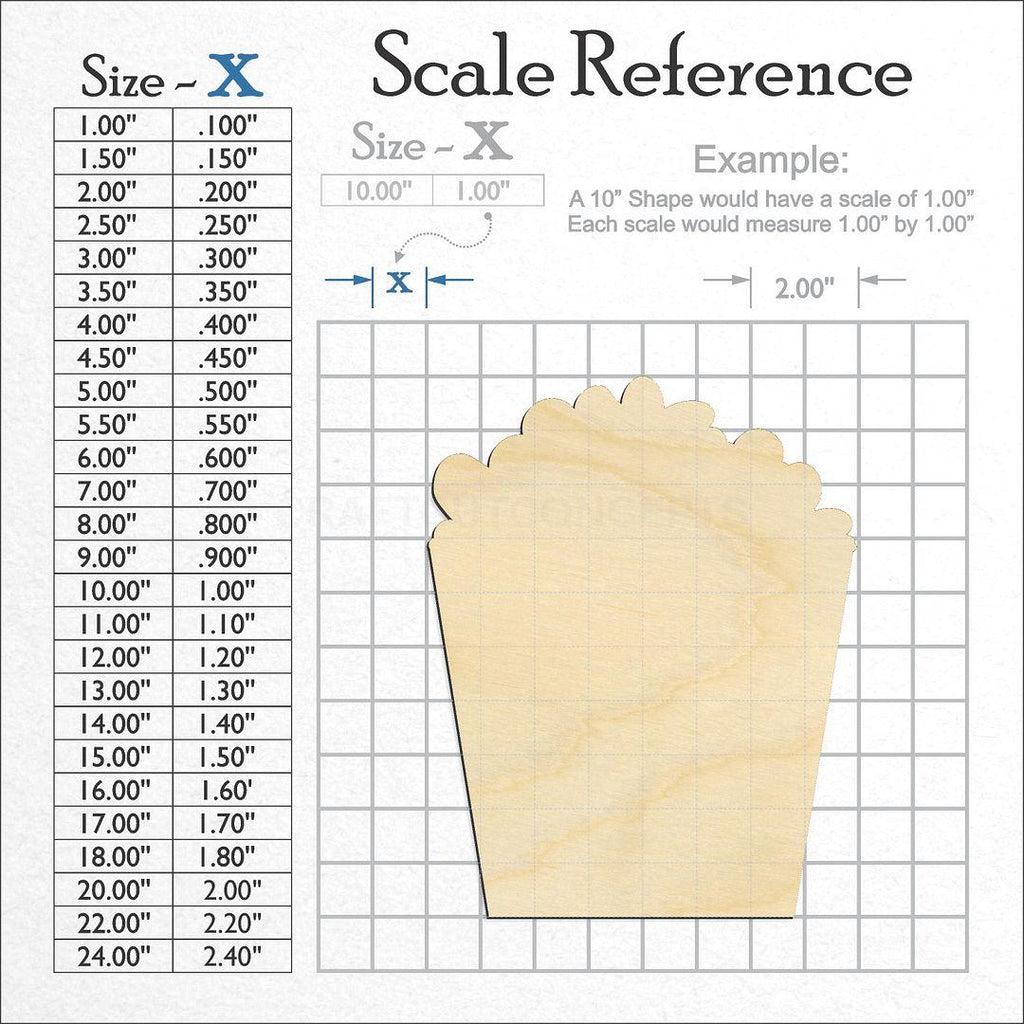 A scale and graph image showing a wood Movie Theater Popcorn craft blank