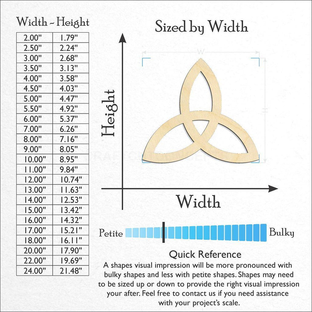 Sizes available for a laser cut Triqueta Symbol craft blank