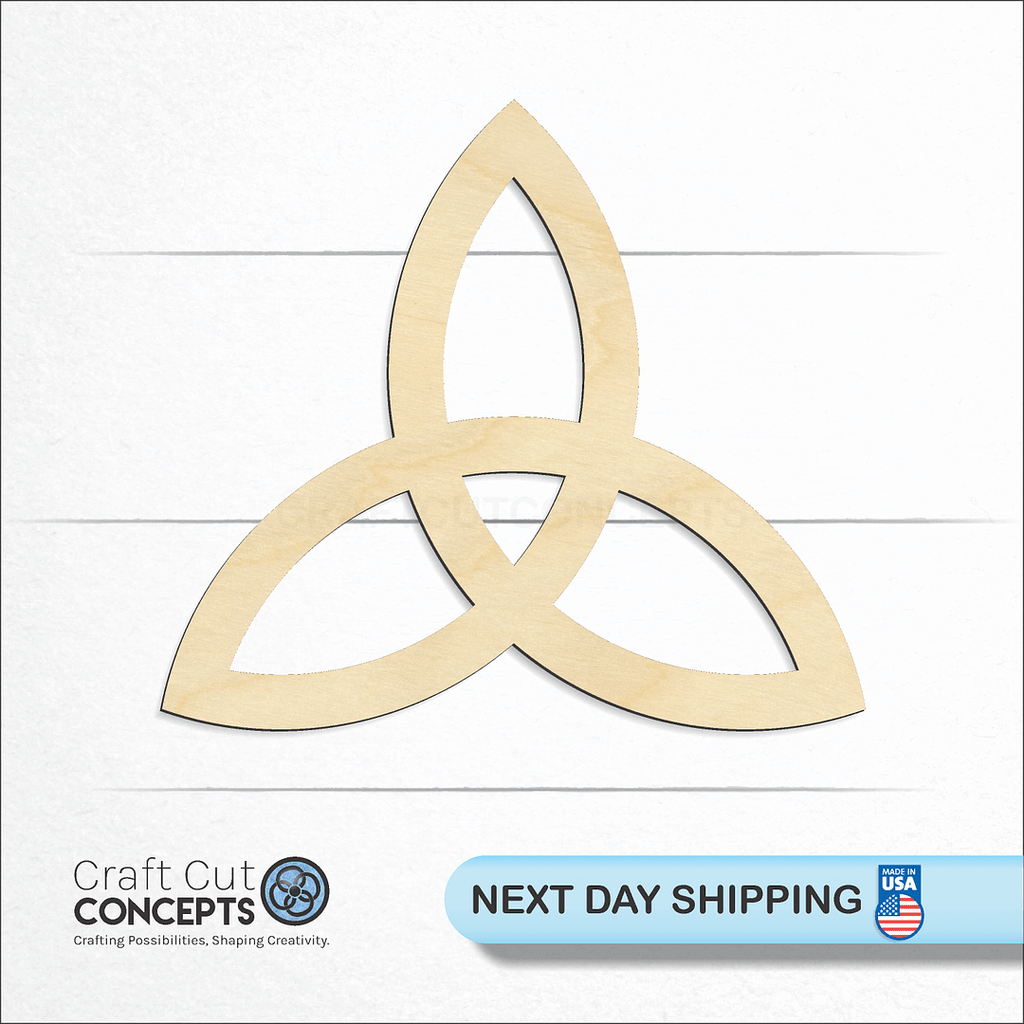 Craft Cut Concepts logo and next day shipping banner with an unfinished wood Triqueta Symbol craft shape and blank