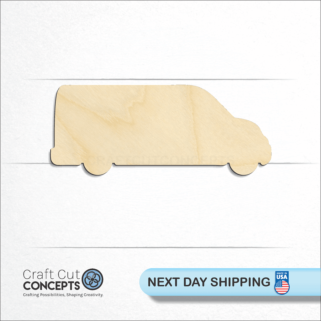 Craft Cut Concepts logo and next day shipping banner with an unfinished wood Cargo Van Work Truck craft shape and blank