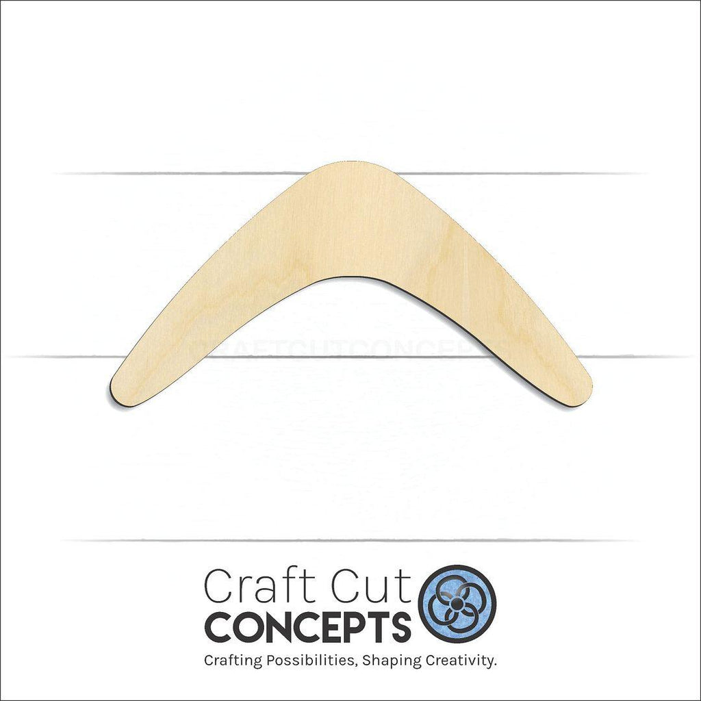 Craft Cut Concepts Logo under a wood Boomerang craft shape and blank