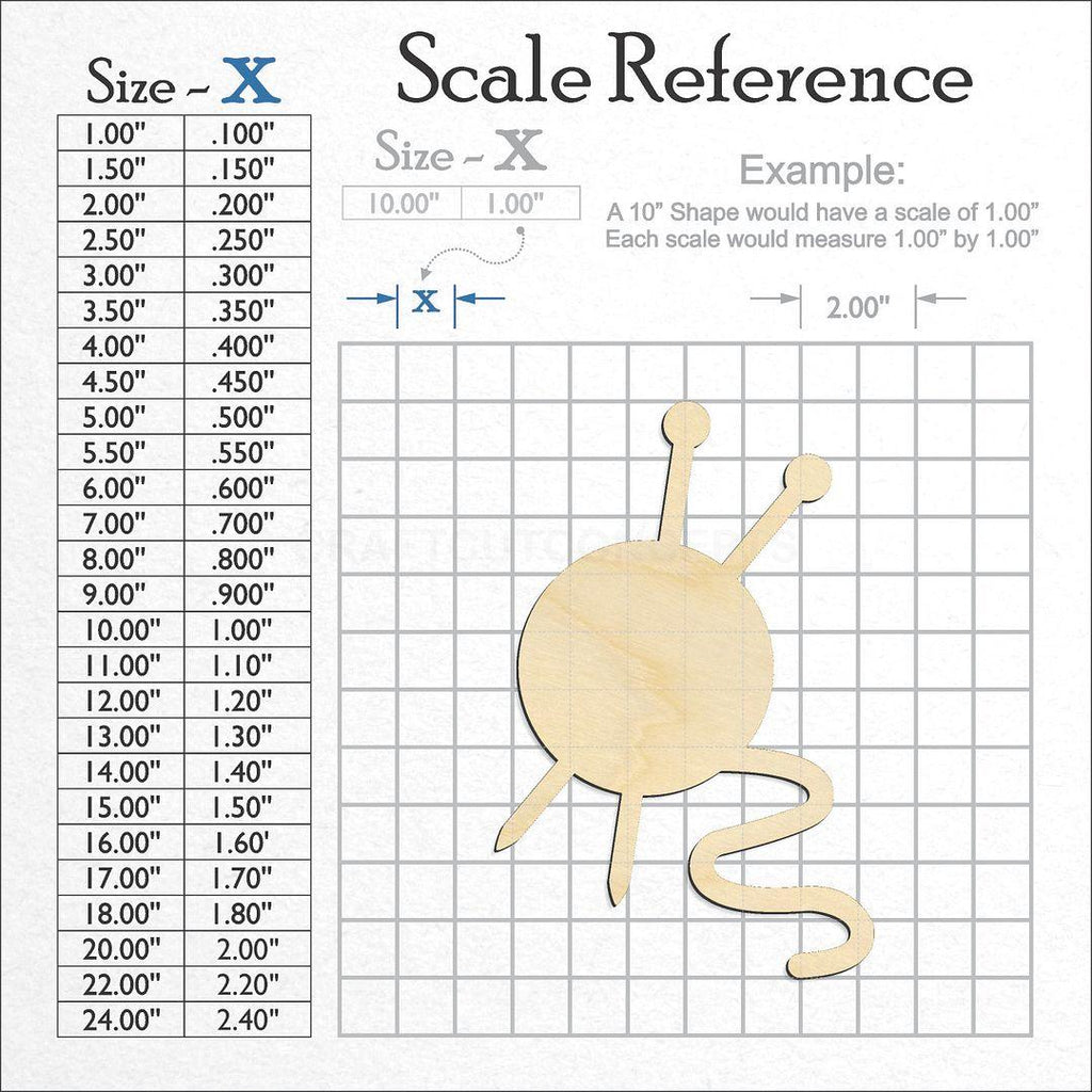 A scale and graph image showing a wood Ball of Yarn Crochet craft blank