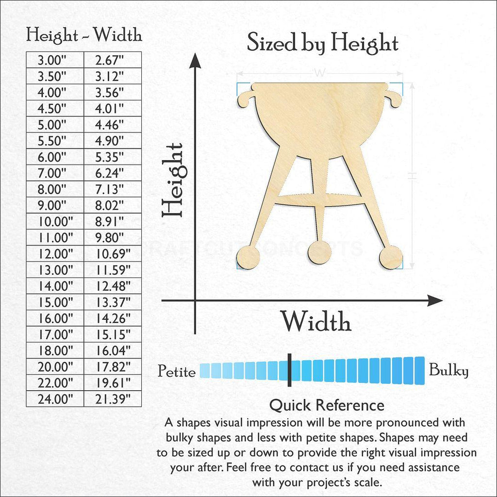 Sizes available for a laser cut BBQ Grill craft blank