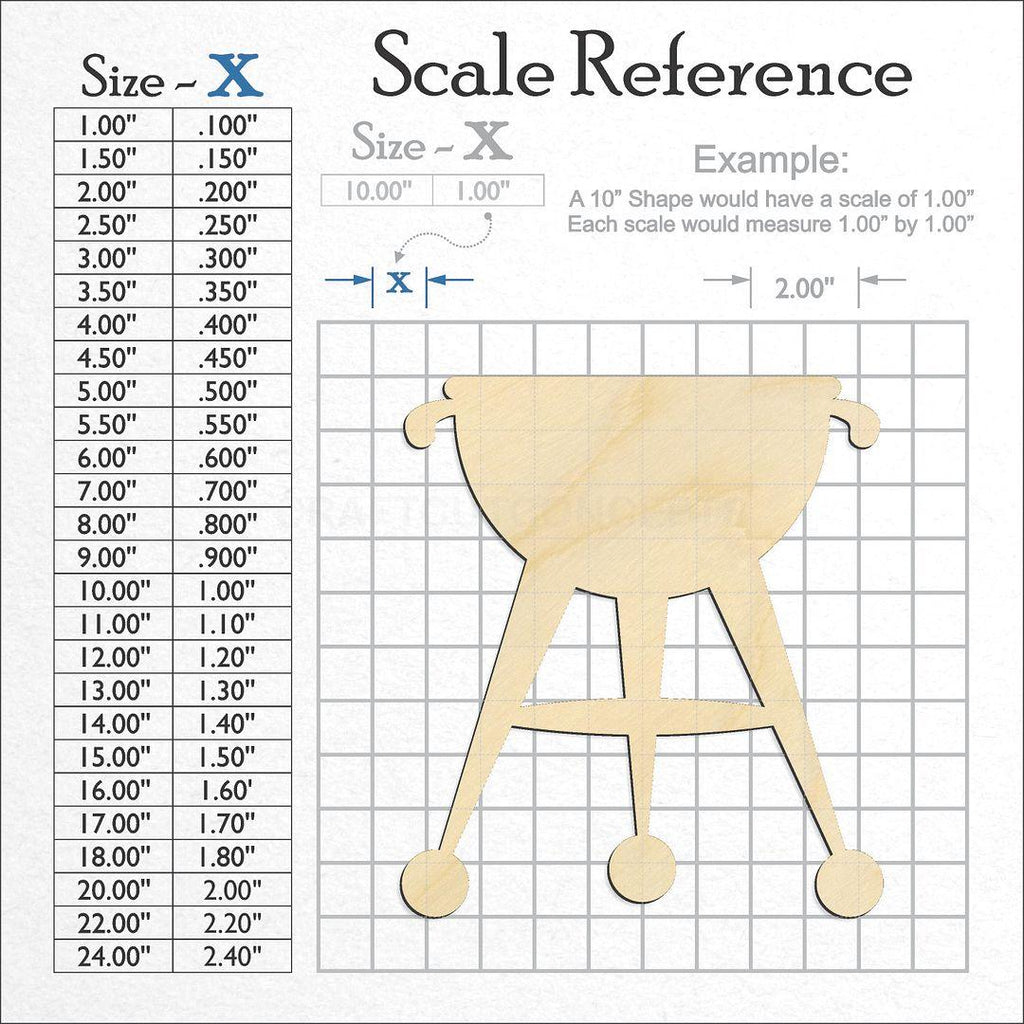 A scale and graph image showing a wood BBQ Grill craft blank