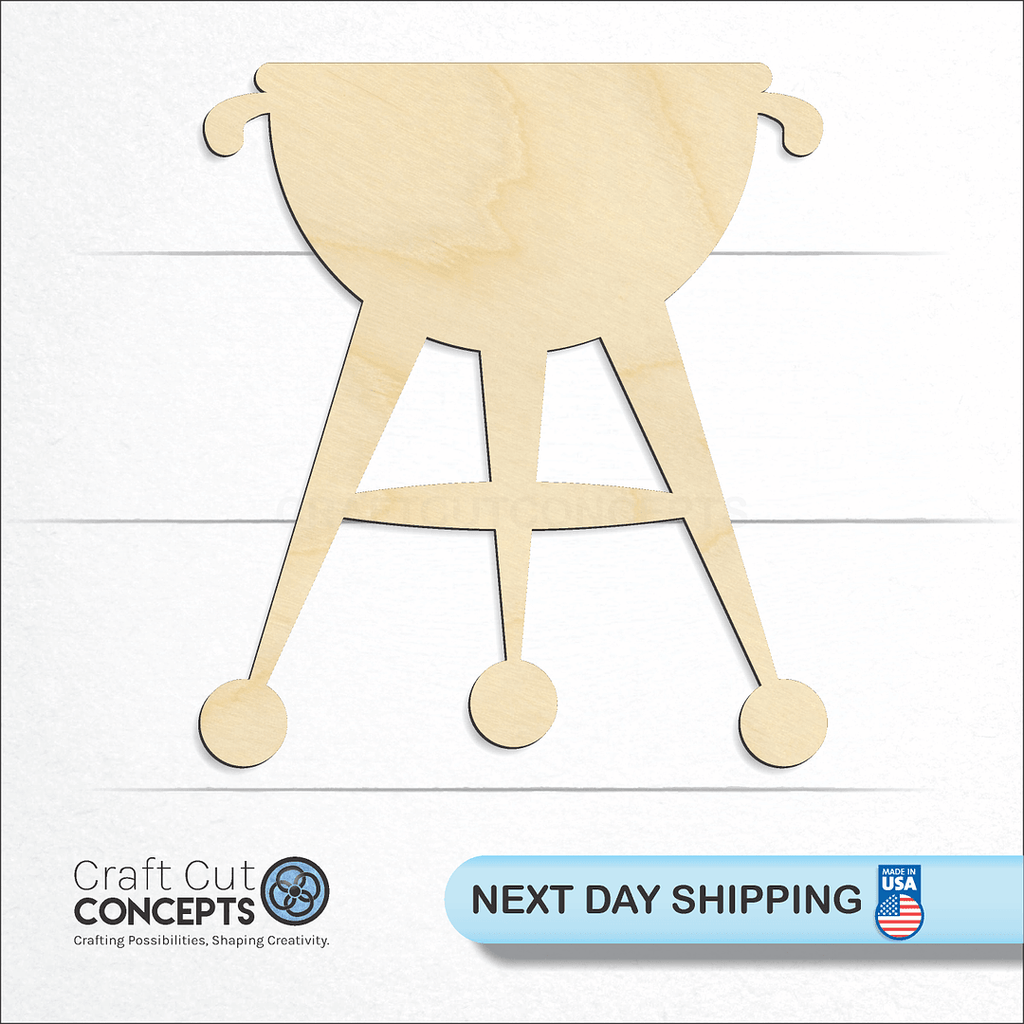 Craft Cut Concepts logo and next day shipping banner with an unfinished wood BBQ Grill craft shape and blank