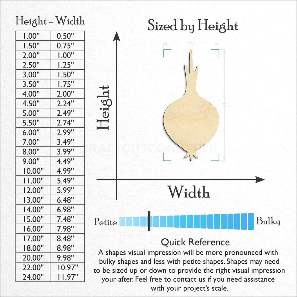 Sizes available for a laser cut Garden Onion craft blank