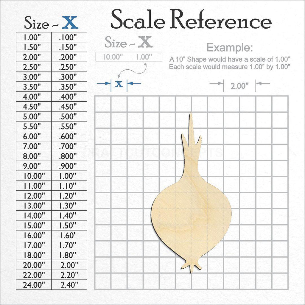 A scale and graph image showing a wood Garden Onion craft blank