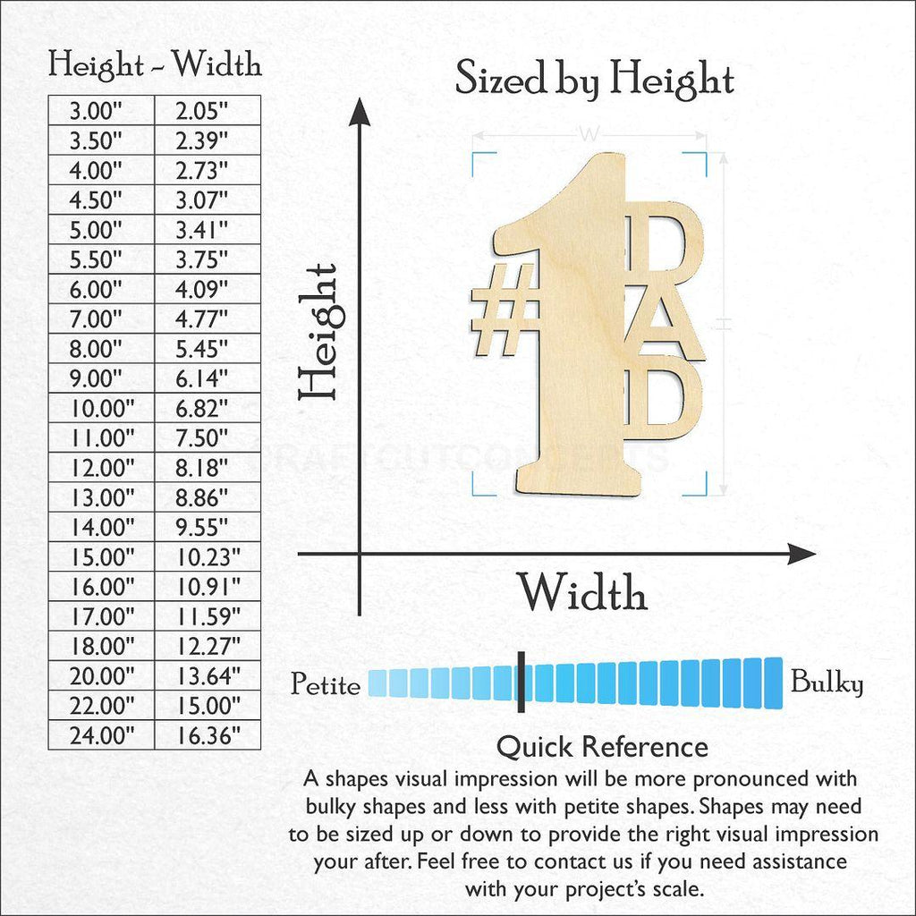 Sizes available for a laser cut Number 1 Dad Sign craft blank