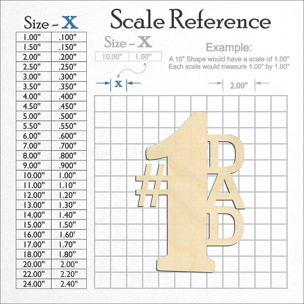 A scale and graph image showing a wood Number 1 Dad Sign craft blank