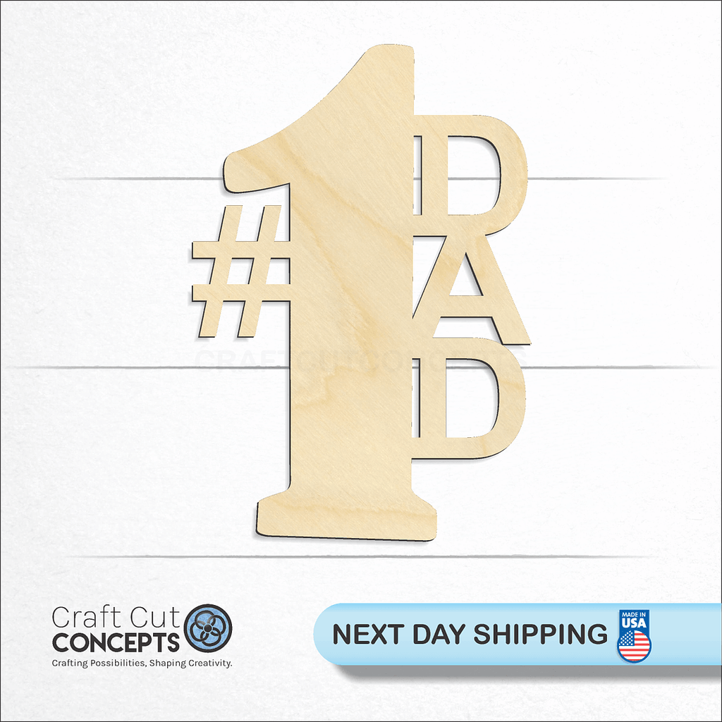 Craft Cut Concepts logo and next day shipping banner with an unfinished wood Number 1 Dad Sign craft shape and blank