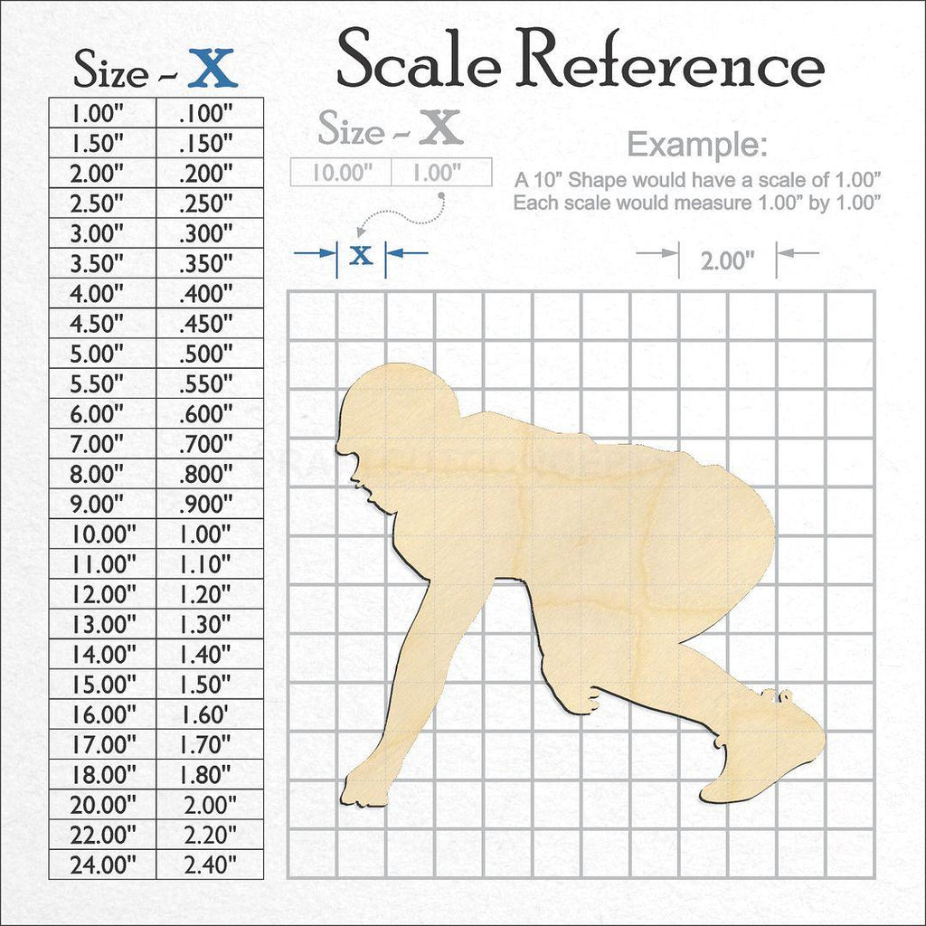 A scale and graph image showing a wood Lineman Football Player craft blank