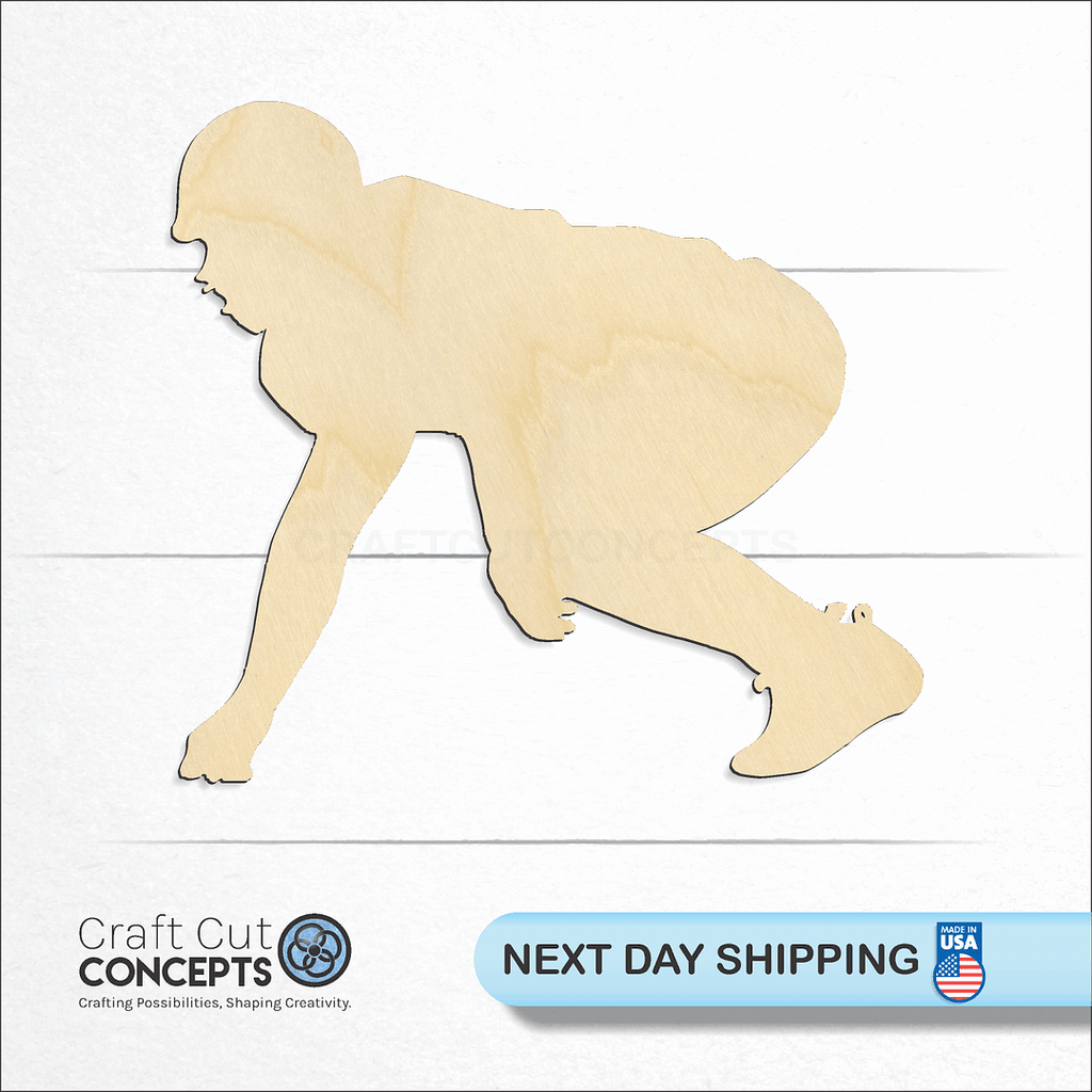 Craft Cut Concepts logo and next day shipping banner with an unfinished wood Lineman Football Player craft shape and blank