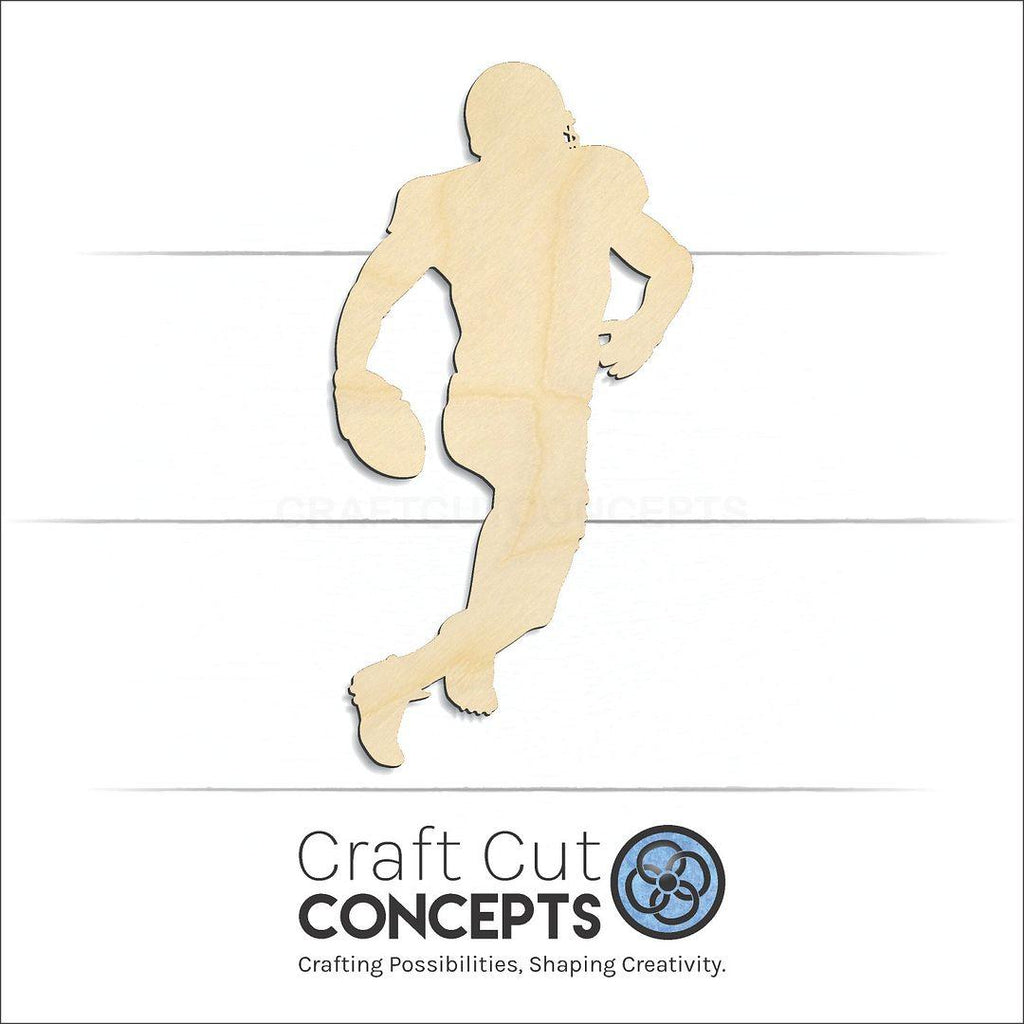 Craft Cut Concepts Logo under a wood Running Back Football Player craft shape and blank