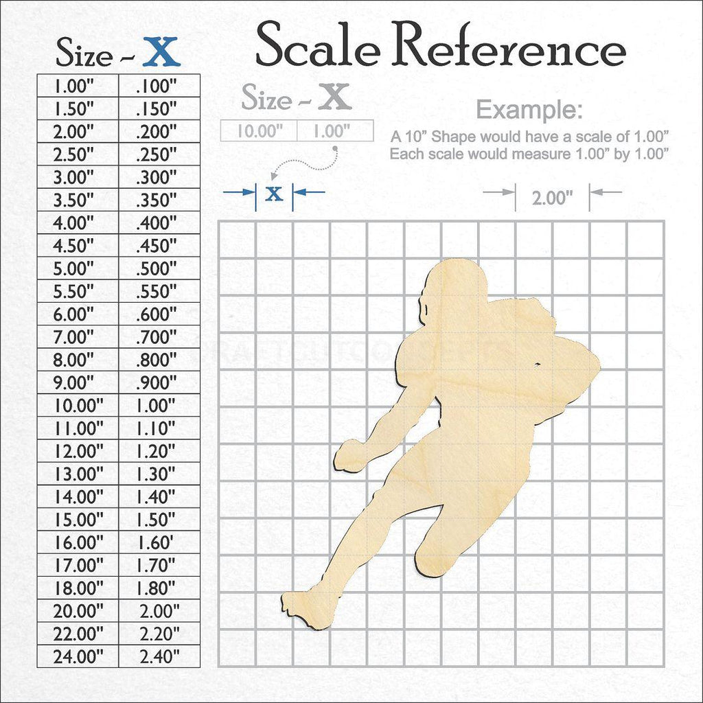 A scale and graph image showing a wood Running Football Player craft blank