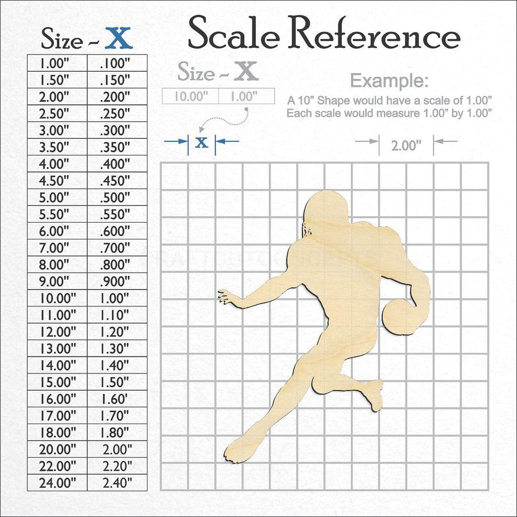 A scale and graph image showing a wood Sideline Football Player craft blank