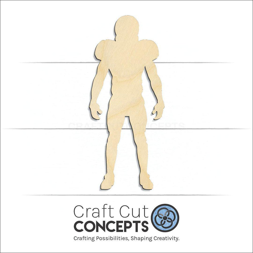 Craft Cut Concepts Logo under a wood Standing Football Player craft shape and blank